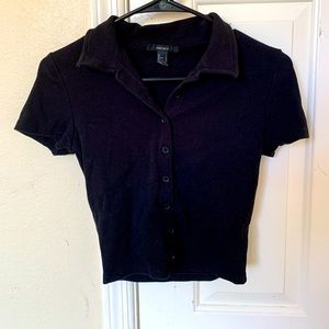 Black buttoned collar top